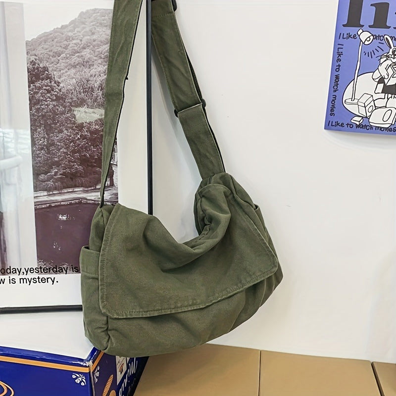 Large Capacity Canvas Messenger Bag, Sports Casual Crossbody Bag