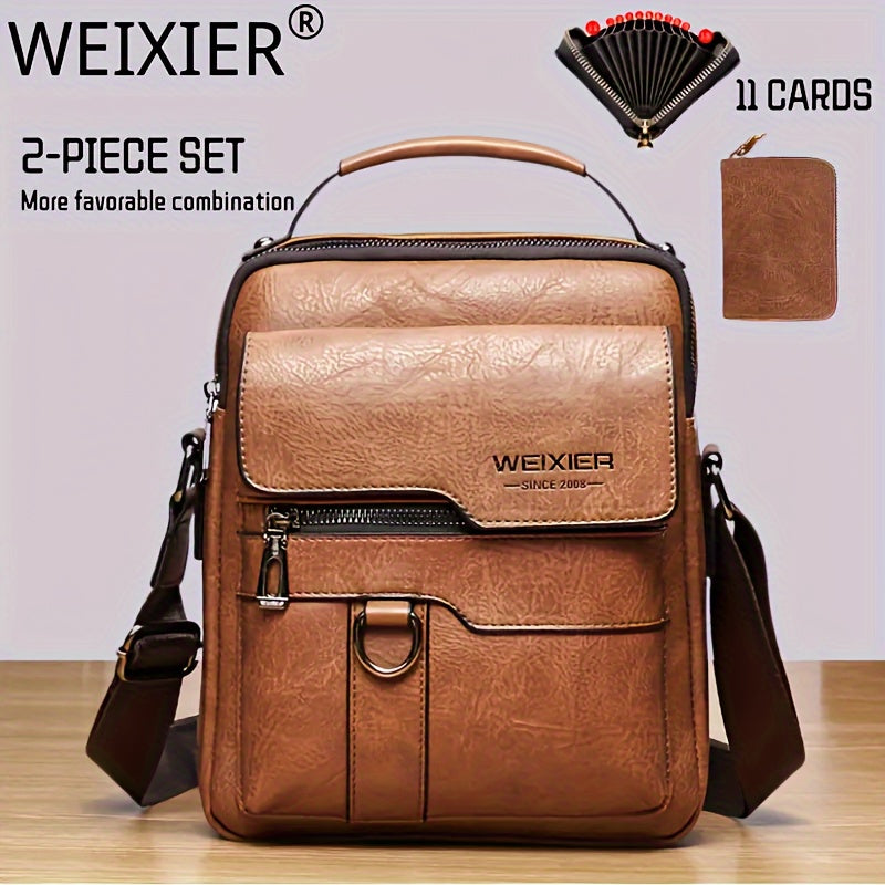 WEIXIER Vintage Leather Shoulder Bag, Men's Casual Satchel Bag