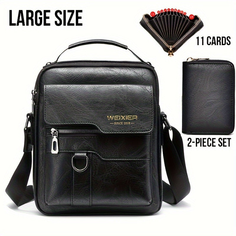 WEIXIER Vintage Leather Shoulder Bag, Men's Casual Satchel Bag